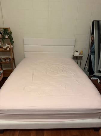 White Queen Bed Frame + Matress 1