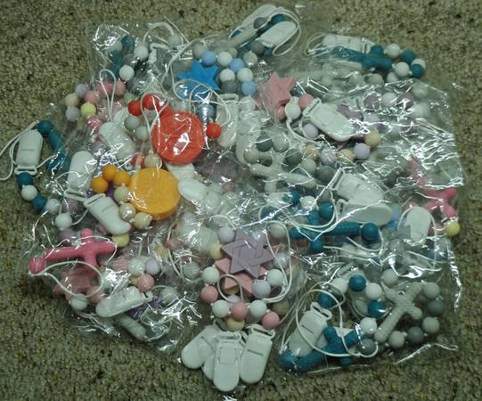 Approx. 50 Assembled Silicone Pacifier Clips / Teething Accessories — New 1