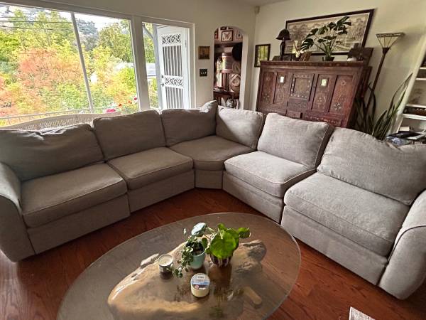 Pottery Barn Gray L-shaped Couch with motorized recliners 1