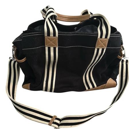 Striped diaper bag with removable shoulder strap and side pockets 1