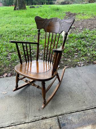 Antique Ornate Pressed Back Oak Rocking Chair - Victorian Style 1