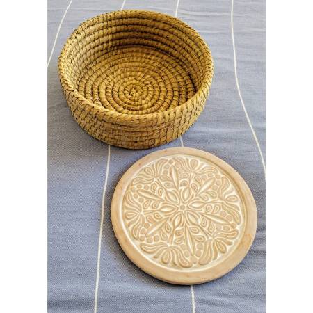 Handmade Bread or Tortilla Warmer Stone with Woven Serving Basket, New - $40 (SW Cape Coral)63437292414339121