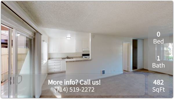 Don't wait! This spacious Studio will go fast! 482 Sq Ft! 1