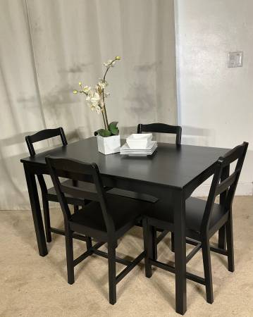 Black Compact Kitchen Dining Table with 4 Chairs 1