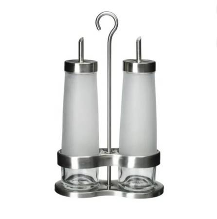 New Ikea Oil Vinegar Dispenser Set Glass Bottle Holder Container Steel 1