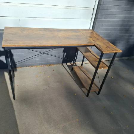 47 Inch L Shaped Computer Desk and Shelves, Engineered Wood, Metal 1