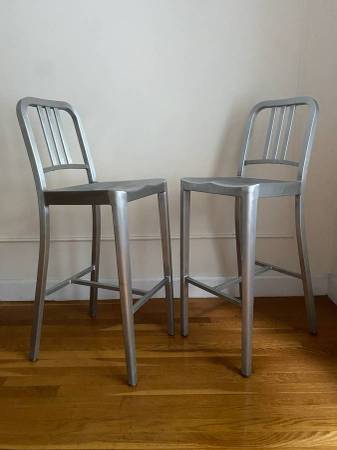 TWO Authentic EMECO 1006 Navy Barstools — USA Made 1