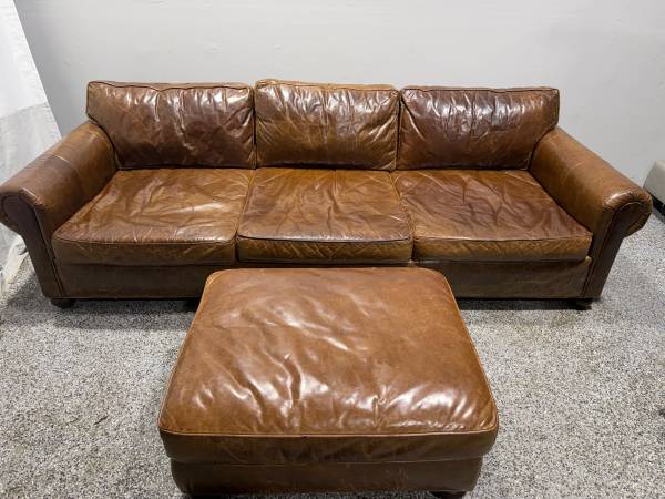 Restoration Hardware Leather Sectional Couch!!! Free Delivery 1