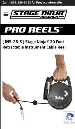 STAGE NINJA Pro Reels Retractable Instrument Cable 20’ Mono 1/4” 1