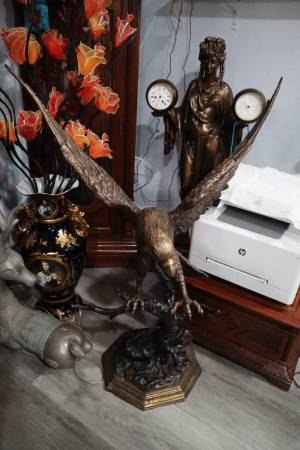Heavy Brass/Bronze Eagle Sculpture on Rock Base 1