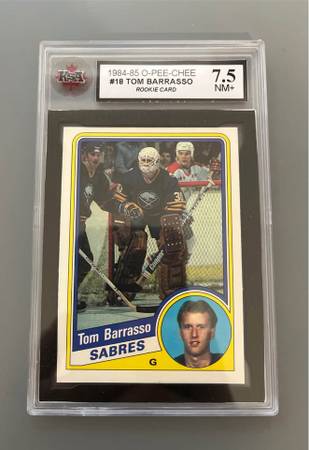 1984-85 O-Pee-Chee Tom Barrasso Rookie Card (#18) – KSA 7.5 1
