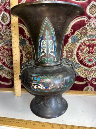 Tall Antique Japanese Cloisonne Vase 1