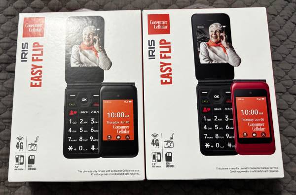 Iris Easy Flip Consumer Cellular Flip Phone 2.8" 8GB BLACK or RED 1