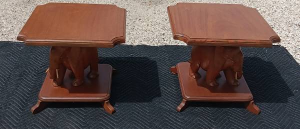 Beautiful Antique Hand Carved Elephant Side Table Stands 1