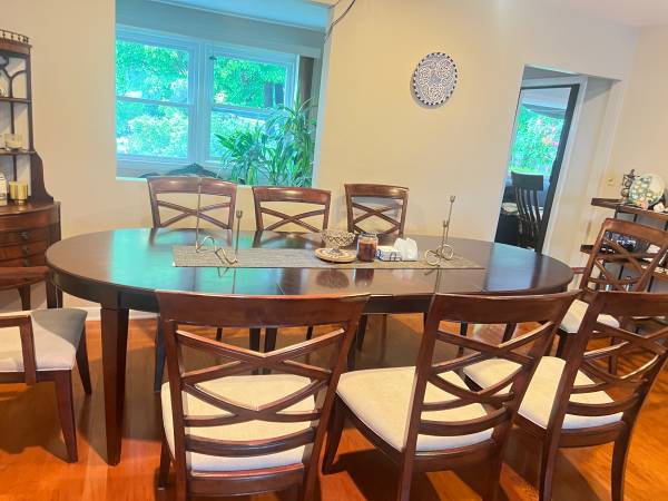 Large Expandable Dining Table Set with 12 Upholstered Chairs – Solid W 1