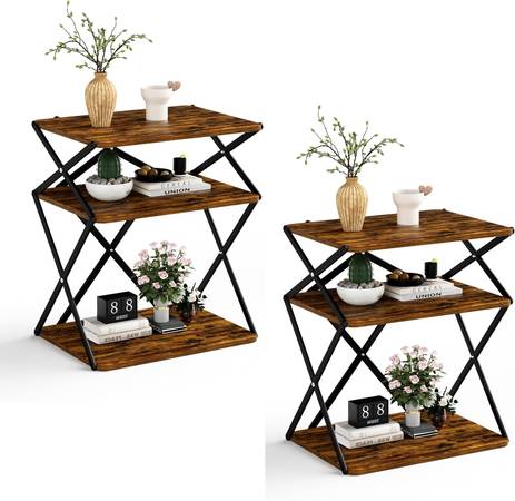Rustic 3-Tier End Table Set of 2 for Small Spaces 1