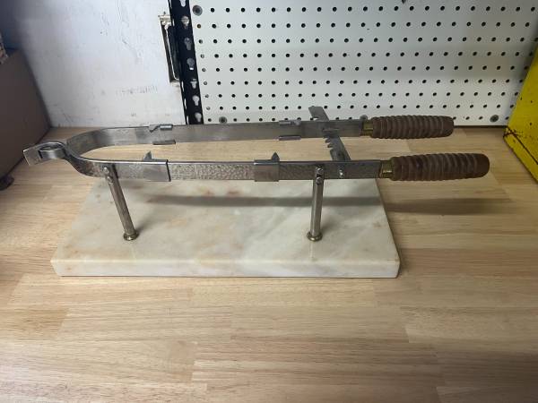 vintage marble and chrome ham holder, or porte-jambon w/ knife 1