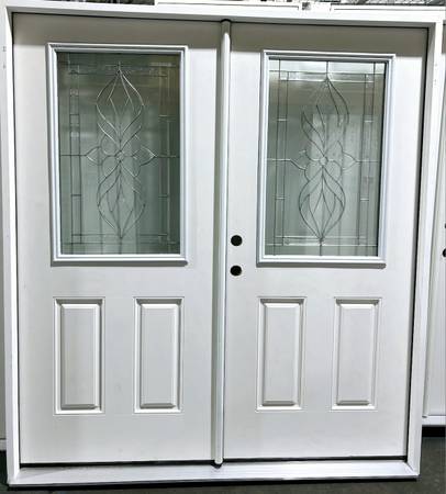 New 72" 1/2 Deco Glass RH Inswing Fiberglass Exterior Entry Door 1