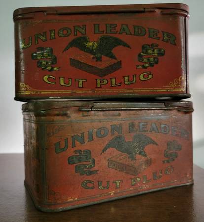 Vintage Union Leader Cut Plug Tobacco Hinged Advertising Tin Box 1
