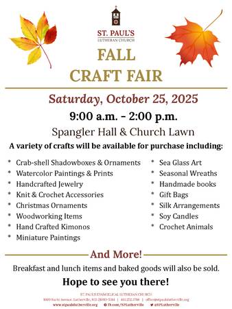 CRAFTERS WANTED - St. Paul's Lutheran Church's 16th Fall Craft Fair 1