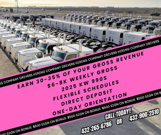 📢 💸  $500 SIGN ON, COMPANY DRIVERS WEST TEXAS  💸 📢 1