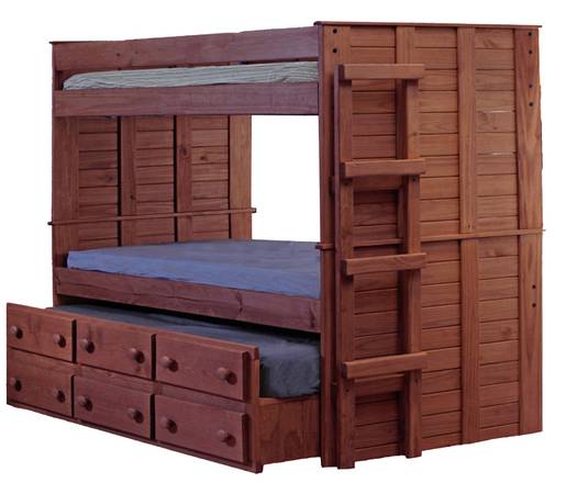 Pine Crafter Full/Full Bunk Bed, Trundle Unit, Staircase, and Drawers 1