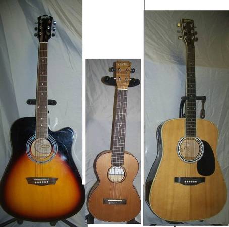 Acoustic elect.guitars,Cordoba uke:Washburn,Harmony USA,Yamaha,violin 1