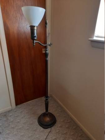 Brass floor lamp with milk glass shade 1
