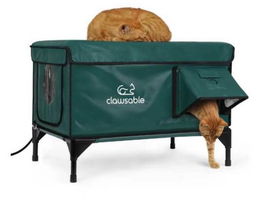 CLAWSABLE Indestructible Heated Cat House for Outside Winter, 100% Waterproof, E 1