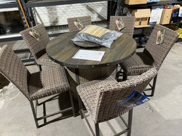 7 Piece Fire Pit High Dining Set With Cover 1