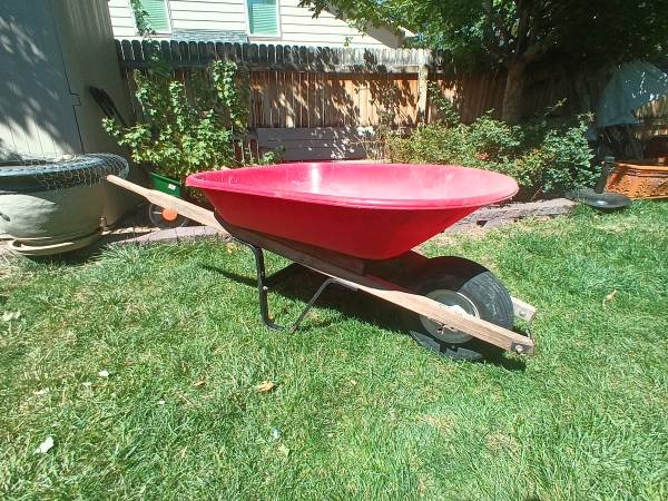 Red Plastic Wheel Barrow Wheelbarrow 27" x 36" x 21" tall 1