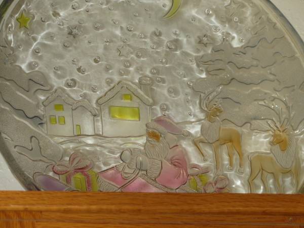 Crystal Clear Studios 1989 "Sleigh Bells" Hand Painted Glass Platter 1