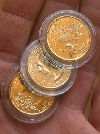 3 .9999 Gold Clad Uncirculated Washington State Quarters Encapsulated 1