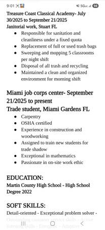 Retail, Janitorial, construction. 1