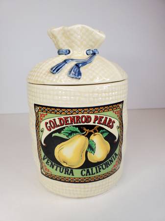 Ceramic Burlap Sack Canisters Goldenrod Pears Vintage 1988 1