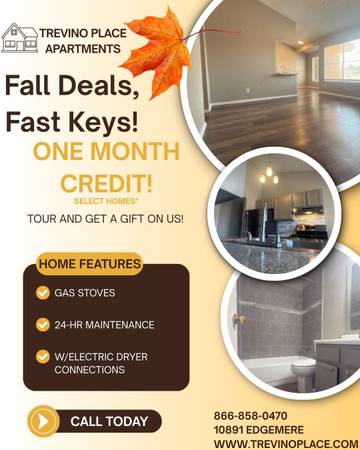 $1 / 1br - 👻 SCARY GOOD OFFER – 1 MONTH CREDIT NOW (Trevino Place on 10891 Edgemere)63971559344387120
