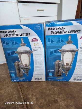 2 Decorative Motion sensing outdoor Wall Lanterns. Brand new 1