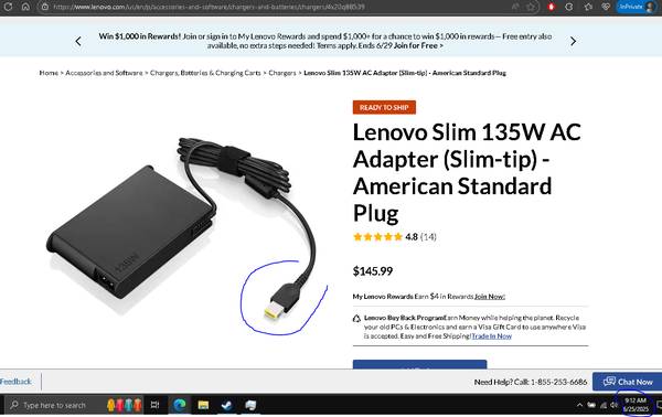 Adaptador CA Lenovo Slim de 135 W (punta delgada) $60 obo - $60 (West Allis)63470465645955121
