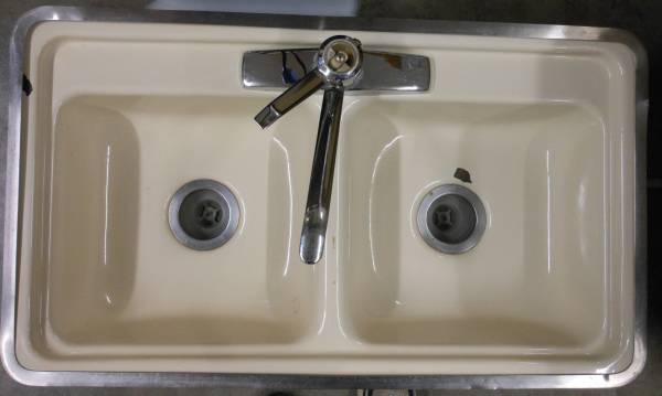 RV Double Kitchen Sink, Light weight, Cream color 1