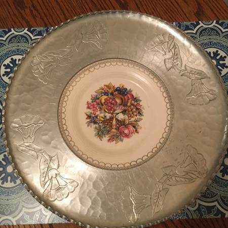Vintage round Farberware serving dish, porcelain center 1