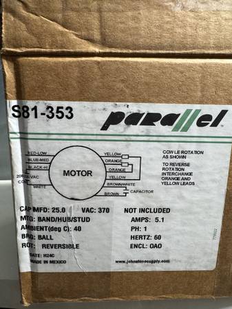 Parallel S81-353 Direct Drive Blower Motor – 1 HP 208-230V 1075 RPM 1