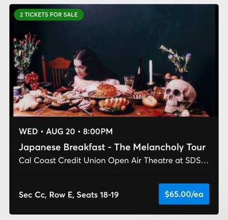 Japanese Breakfast Tickets 8/20 @ Cal Coast 1