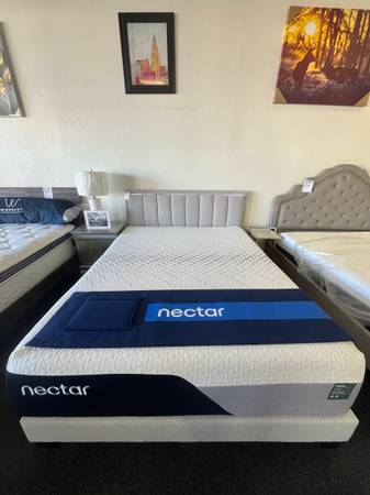 Queen grey platform bed 1