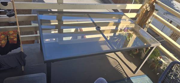 Rectangular Glass Top Outdoor Patio Table with Umbrella Hole (Metal Fr 1