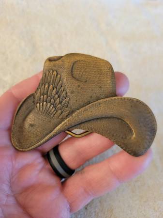 Vintage 1981 Brass "Cowboy Hat" Indiana Metal Craft Belt Buckle 1