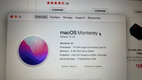2017 Mac Book Air w/Charger 1