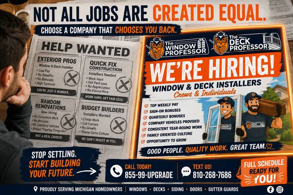 EXPERIENCED WINDOW & DECK INSTALLERS – TOP PAY + YEAR-ROUND WORK 1