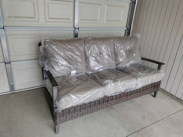 Outdoor patio wicker sofa, 3 seater deep seating couch sunbrella 1