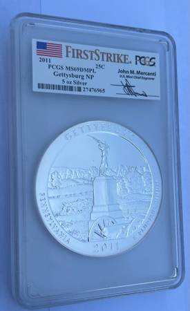 2011 5oz Gettysburg Silver Coin. 1