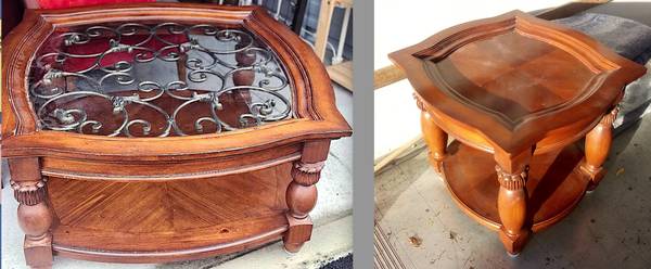 Beautiful coffee table & end table set. Carved details solid wood 1